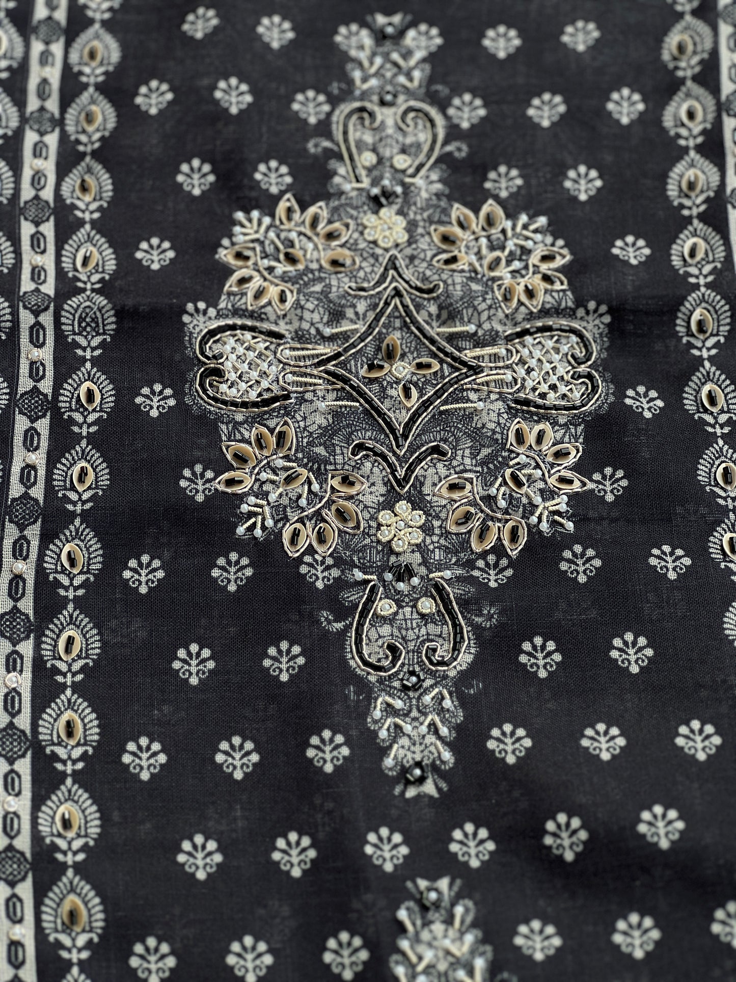 Black Handcrafted Digital printed  Linen Salwar Suits