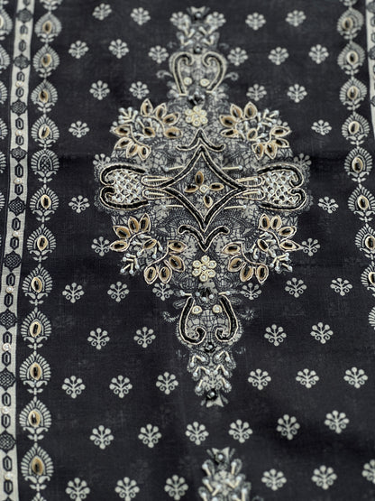 Black Handcrafted Digital printed  Linen Salwar Suits
