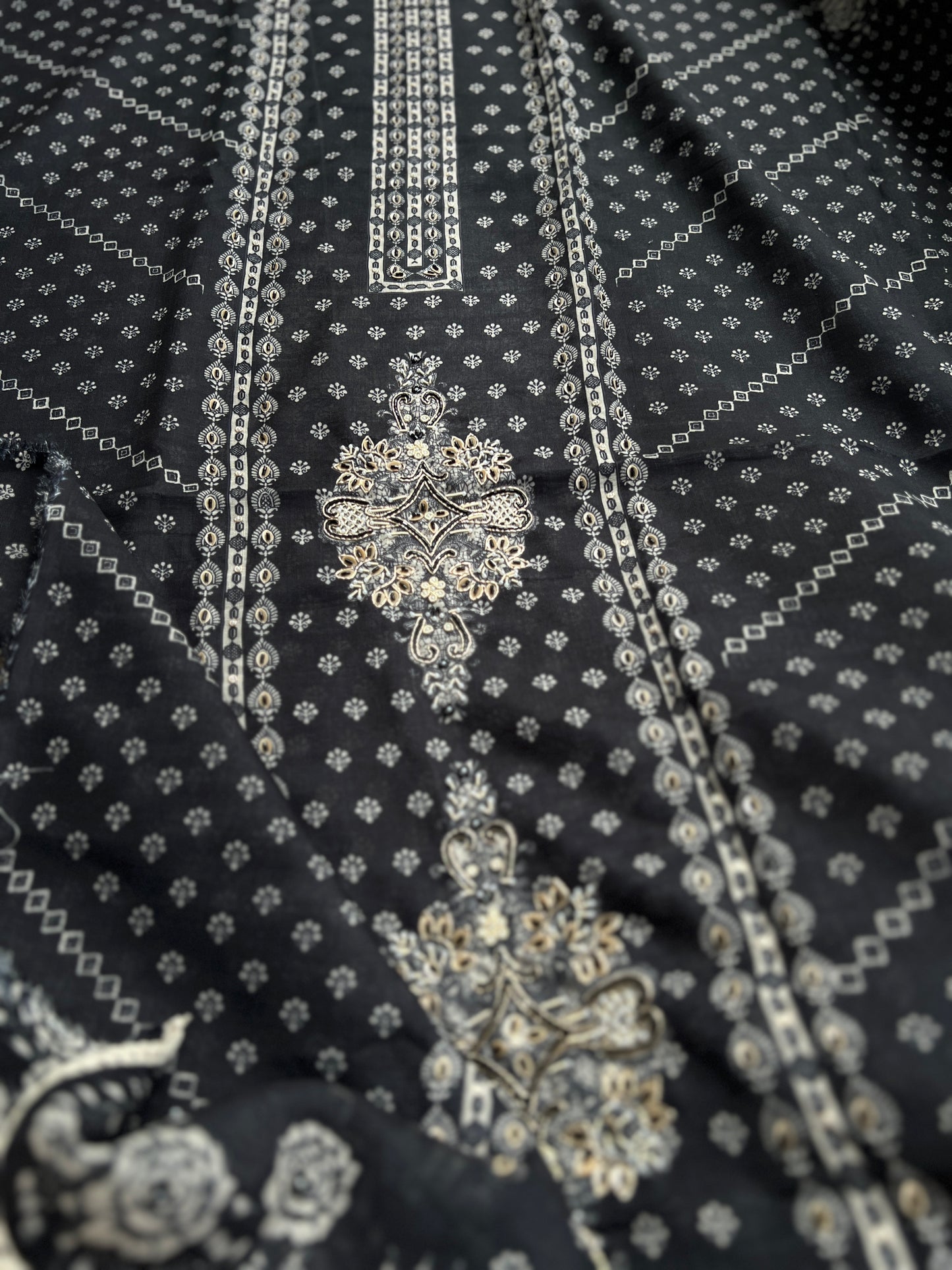 Black Handcrafted Digital printed  Linen Salwar Suits