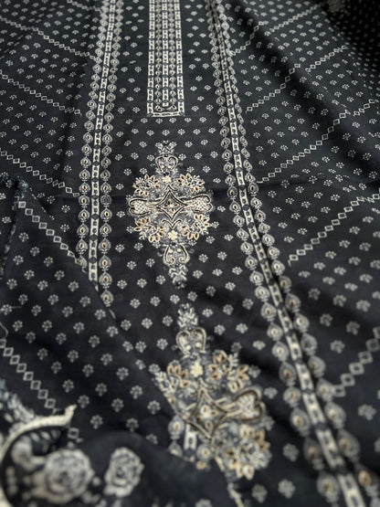 Black Handcrafted Digital printed  Linen Salwar Suits