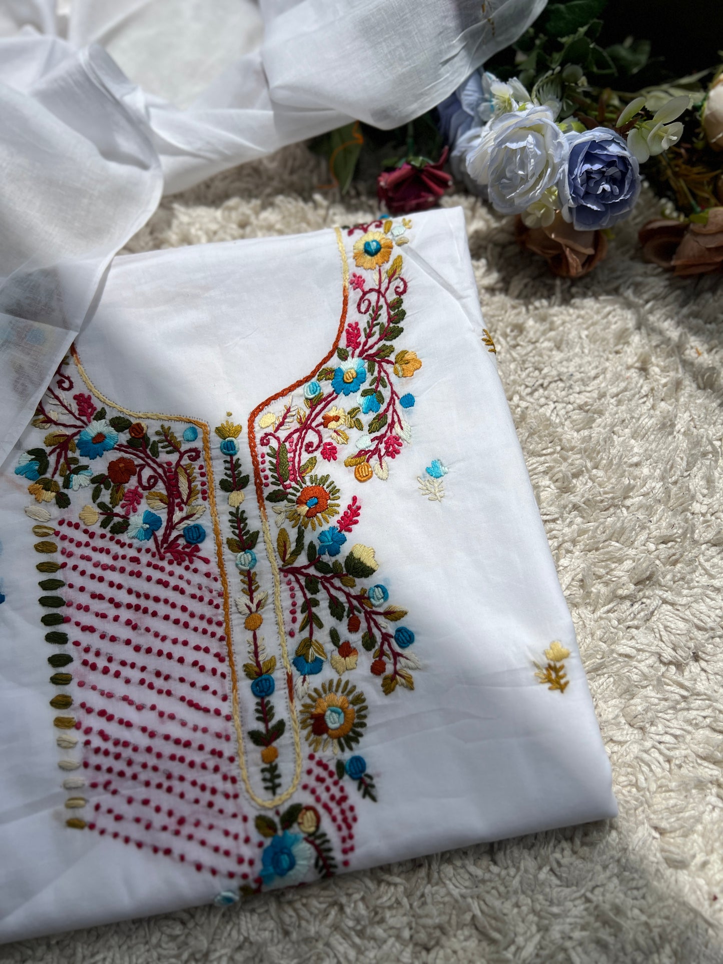 Pure Mal Cotton  Kashmiri Handwork Suit Set