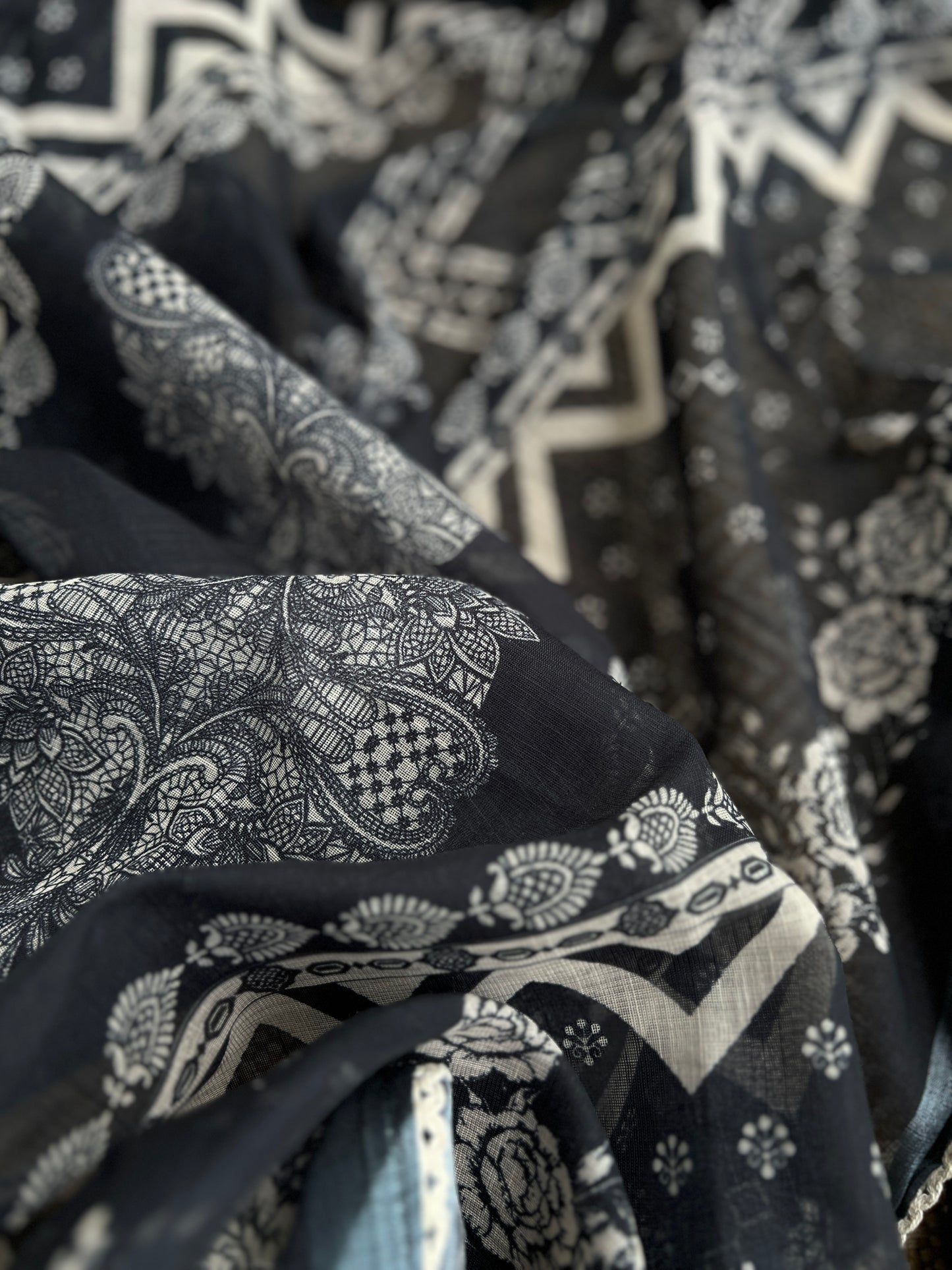 Black Handcrafted Digital printed  Linen Salwar Suits