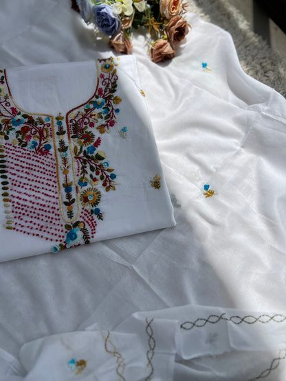 Pure Mul Cotton Hand-Embroidered Suit Set
