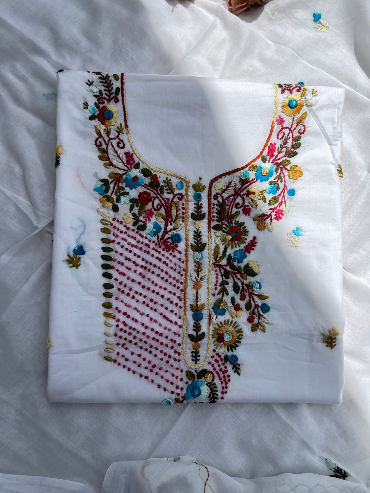 Pure Mul Cotton Hand-Embroidered Suit Set