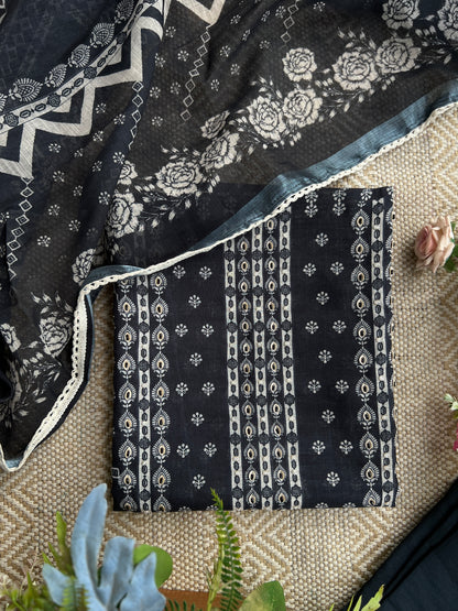 Black Handcrafted Digital printed  Linen Salwar Suits