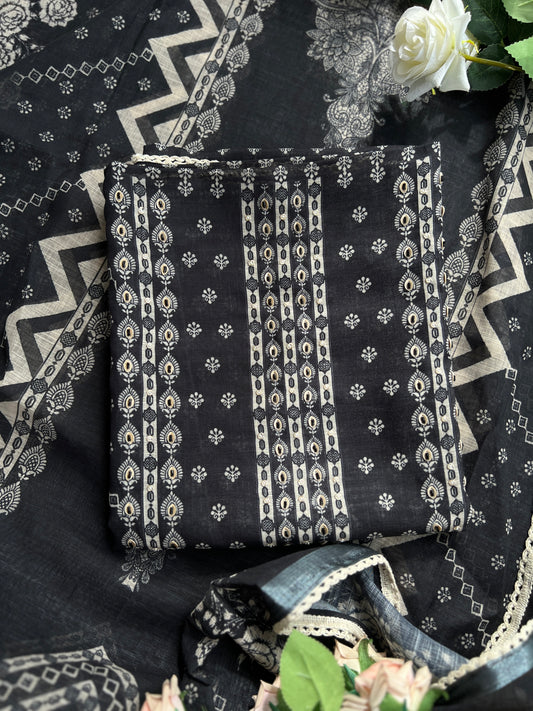 Black Handcrafted Digital printed  Linen Salwar Suits