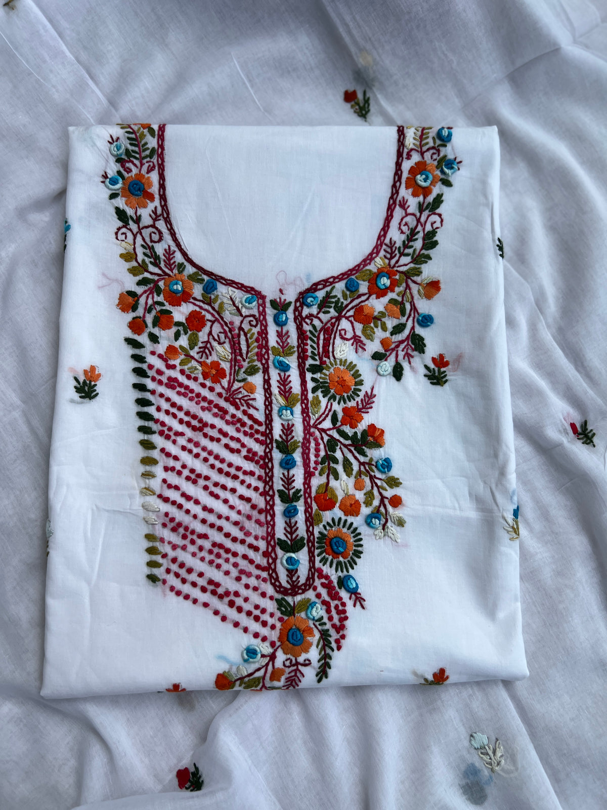 Pure Mul Cotton Hand-Embroidered Suit Set