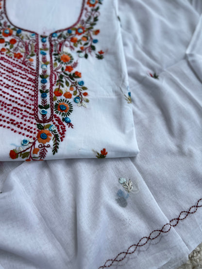 Pure Mul Cotton Hand-Embroidered Suit Set