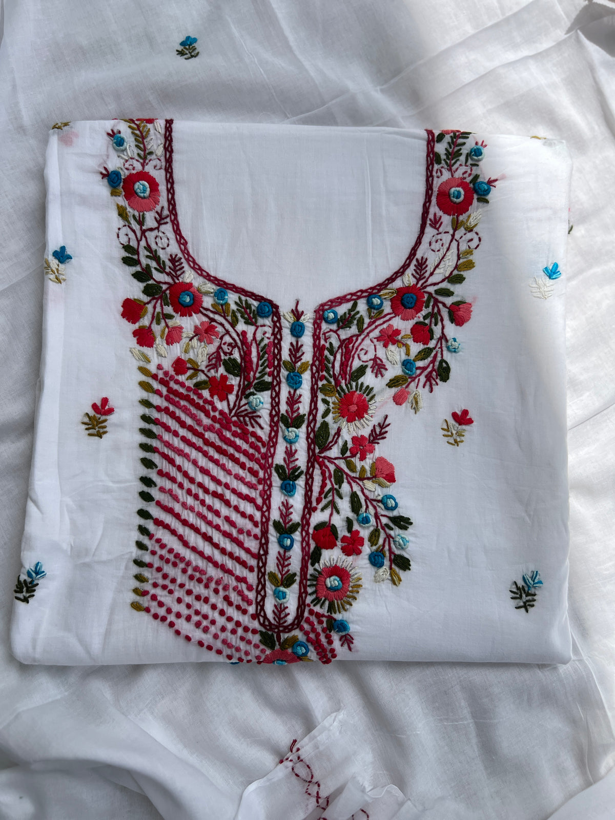Pure Mul Cotton Hand-Embroidered Suit Set