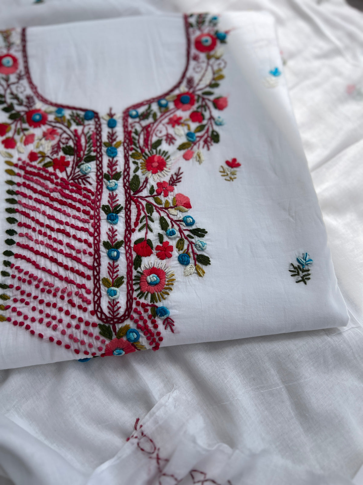 Pure Mul Cotton Hand-Embroidered Suit Set