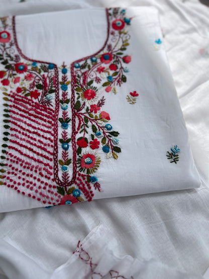 Pure Mul Cotton Hand-Embroidered Suit Set