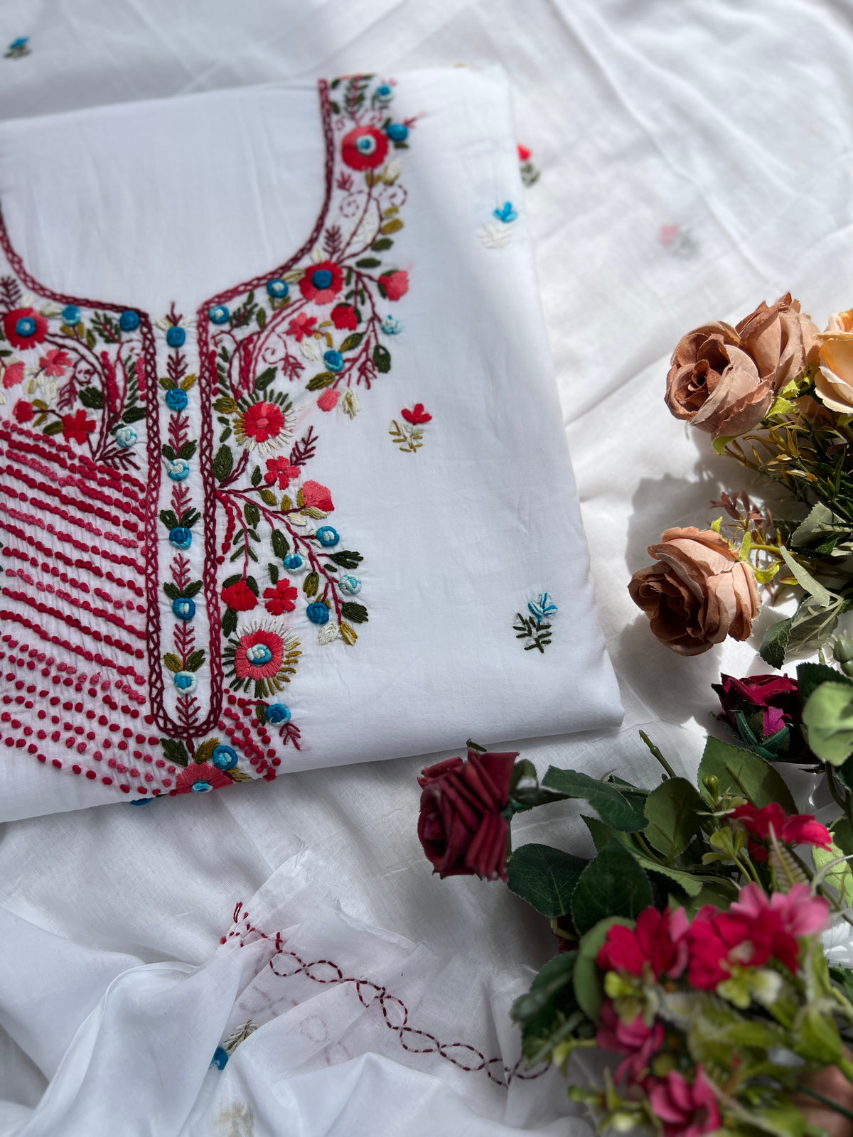 Pure Mul Cotton Hand-Embroidered Suit Set