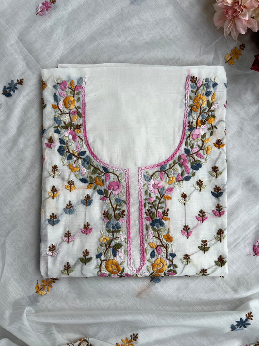White Chanderi Silk Suit with Multicolor Hand Embroidery 🌸✨