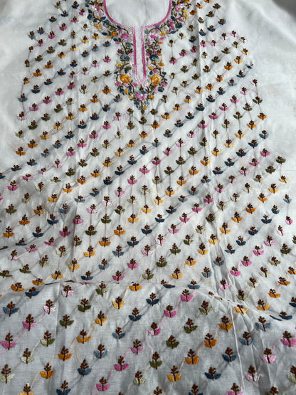 White Chanderi Silk Suit with Multicolor Hand Embroidery 🌸✨