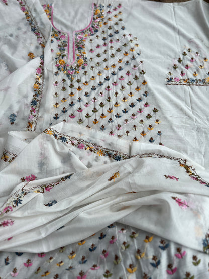 White Chanderi Silk Suit with Multicolor Hand Embroidery 🌸✨