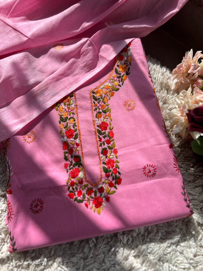 Pink Pure Cotton Kashmiri Handwork Suit Set