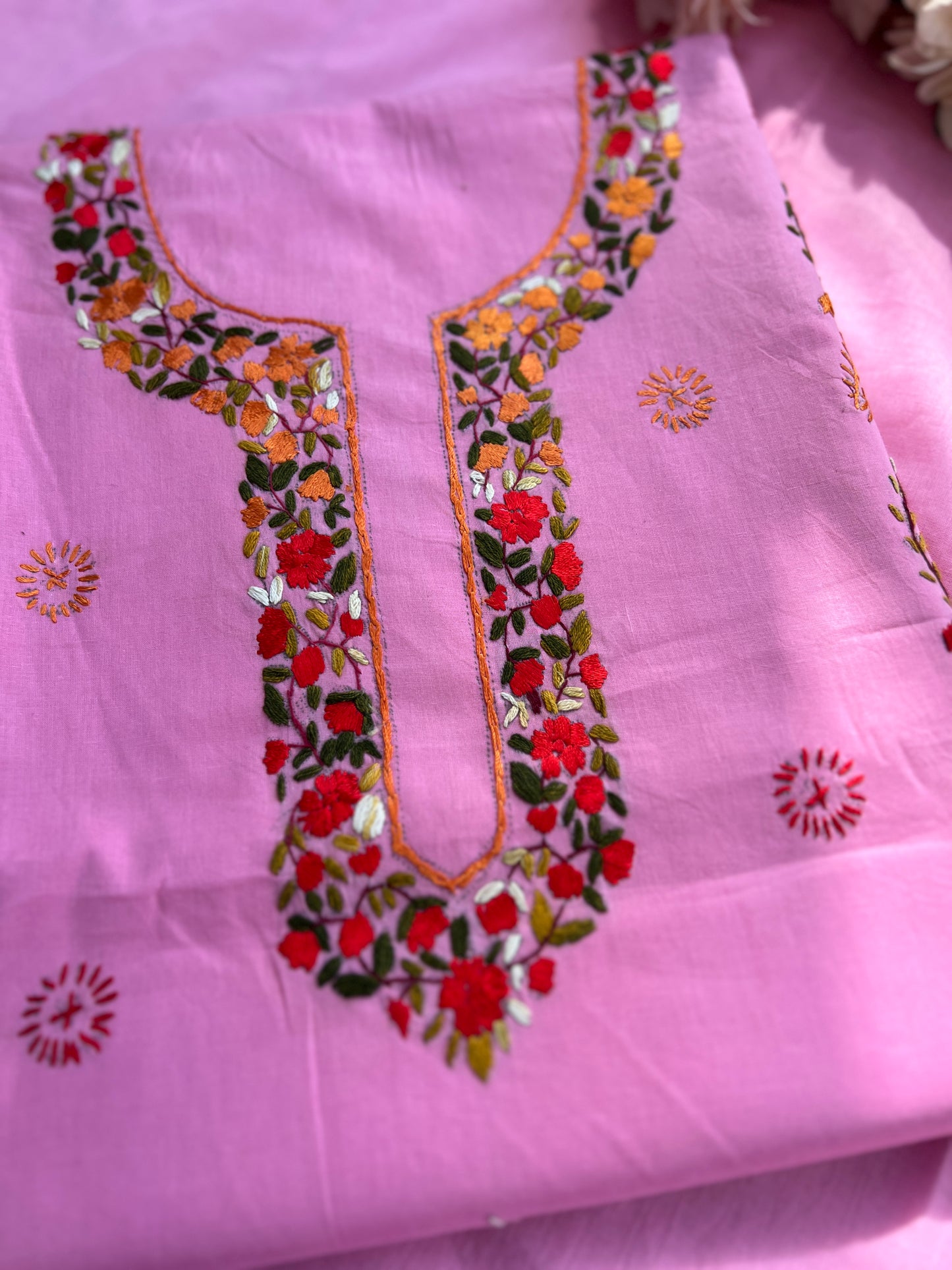 Pink Pure Cotton Kashmiri Handwork Suit Set