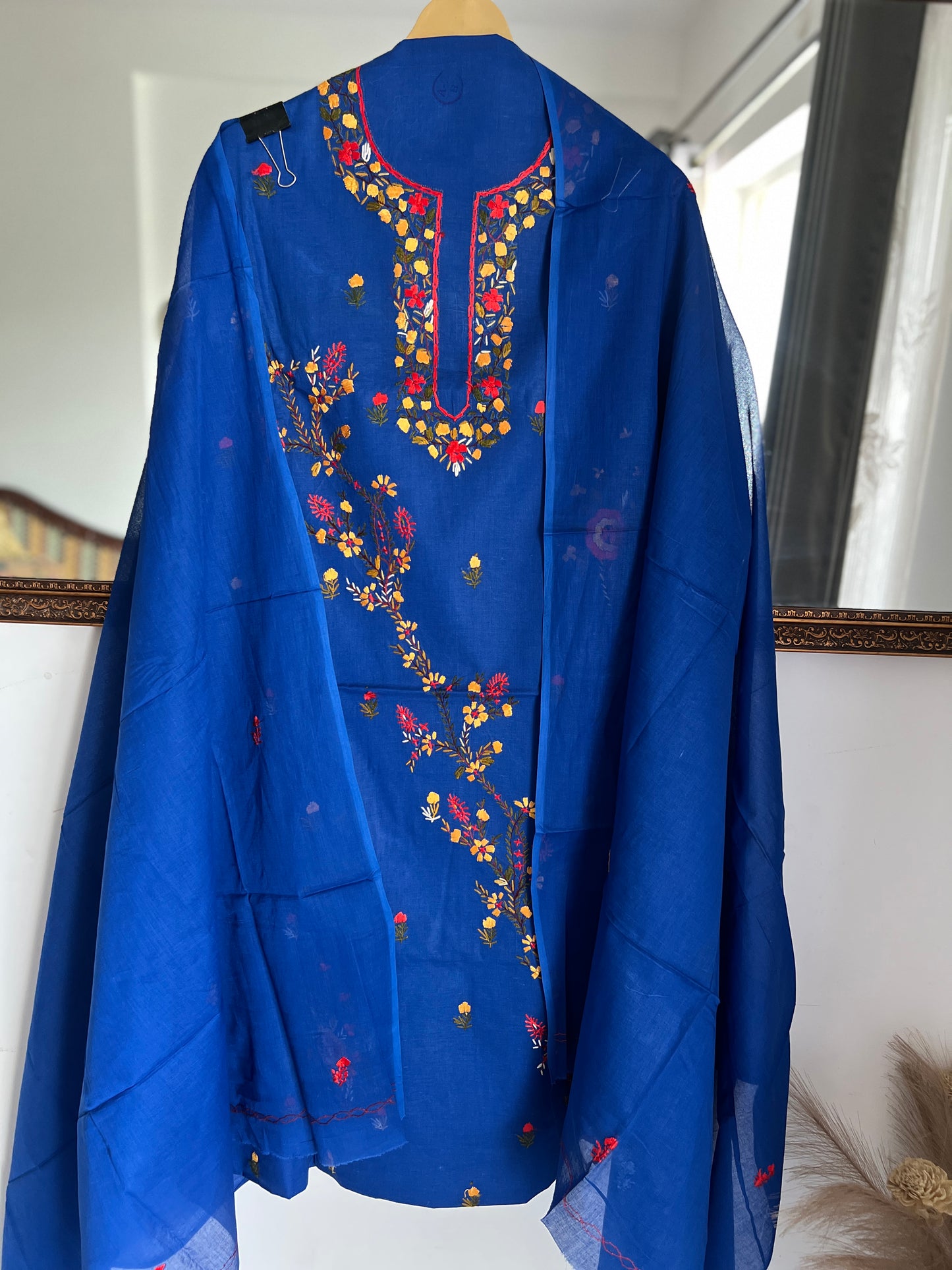 Blue Pure Cotton Kashmiri Handwork Suit Set
