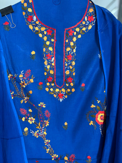 Blue Pure Cotton Kashmiri Handwork Suit Set