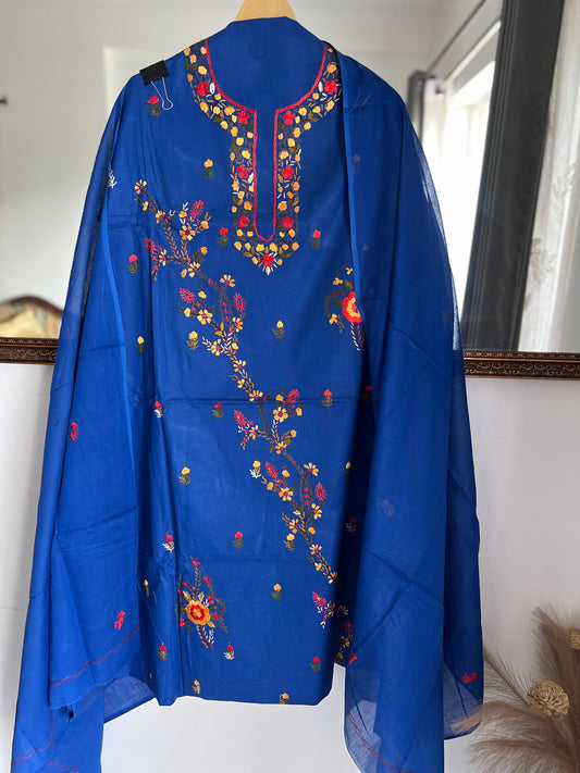 Blue Pure Cotton Kashmiri Handwork Suit Set