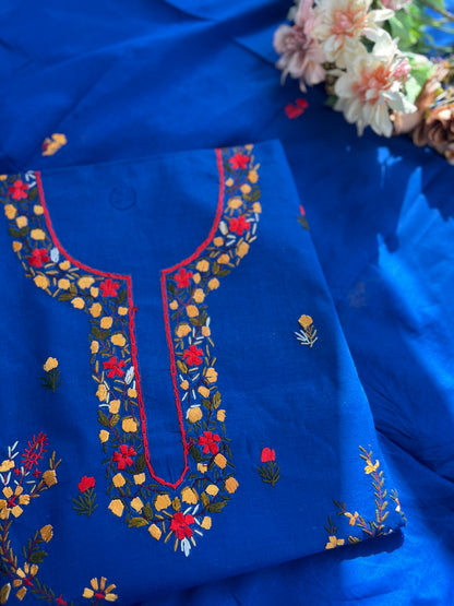 Blue Pure Cotton Kashmiri Handwork Suit Set