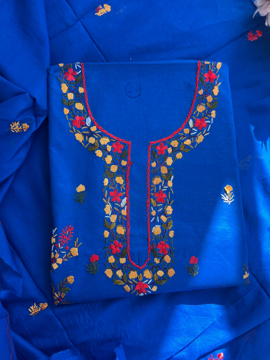 Blue Pure Cotton Kashmiri Handwork Suit Set