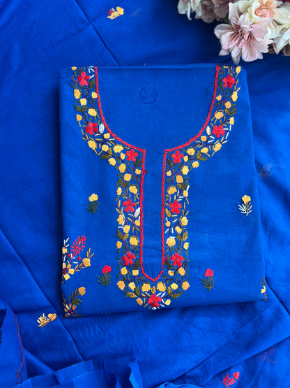 Blue Pure Cotton Kashmiri Handwork Suit Set