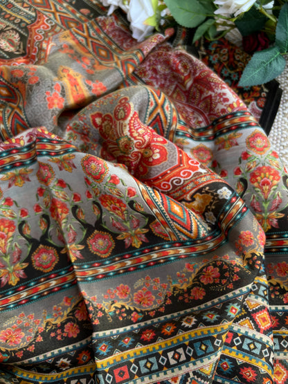 Karachi Printed Shimmer Silk semistiched  suit