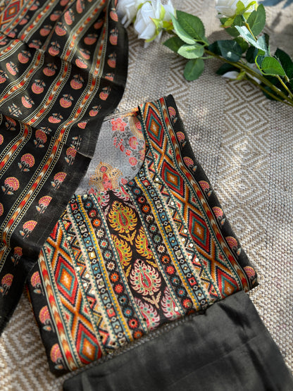 Karachi Printed Shimmer Silk semistiched  suit