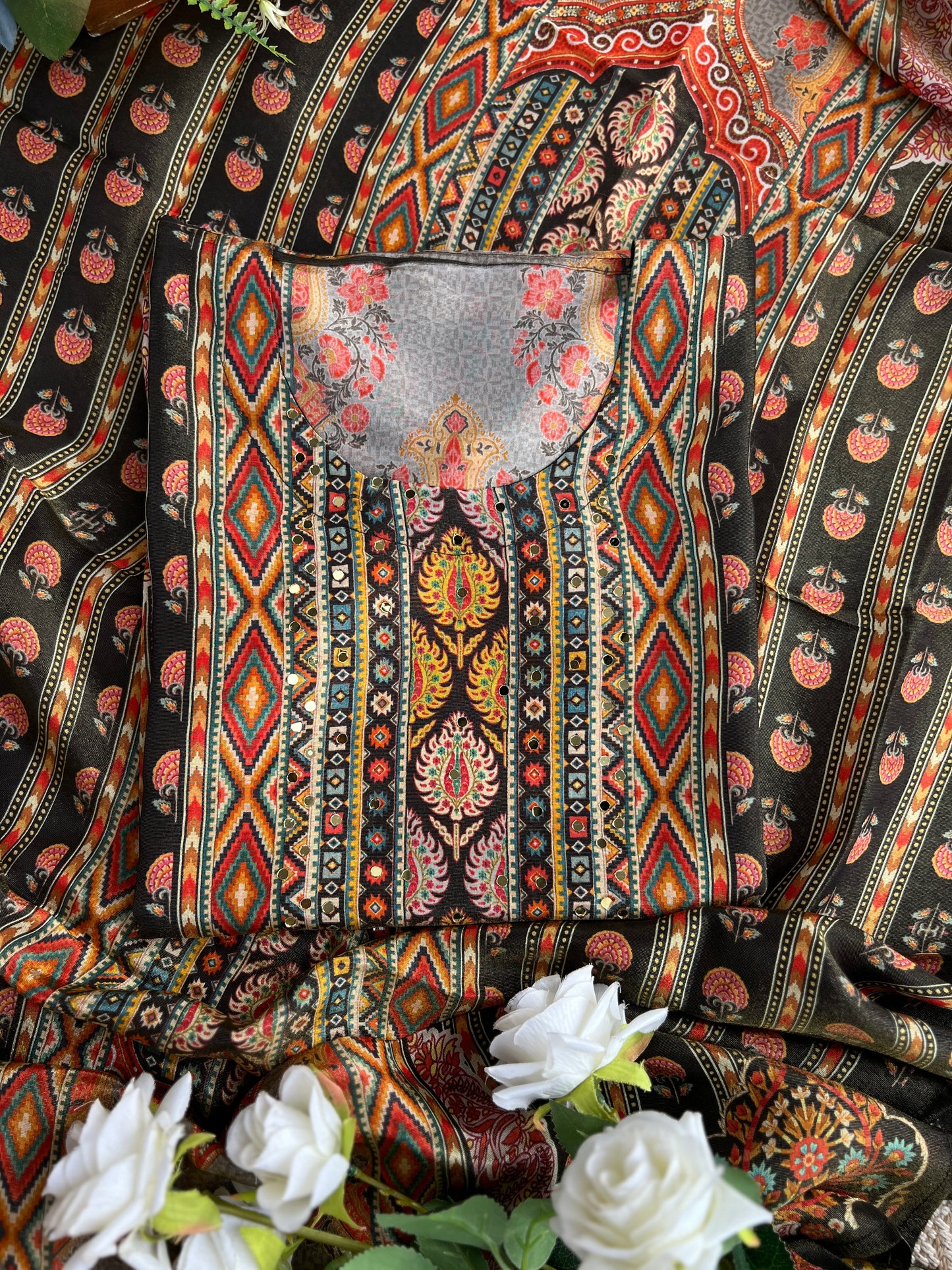 Karachi Printed Shimmer Silk semistiched  suit