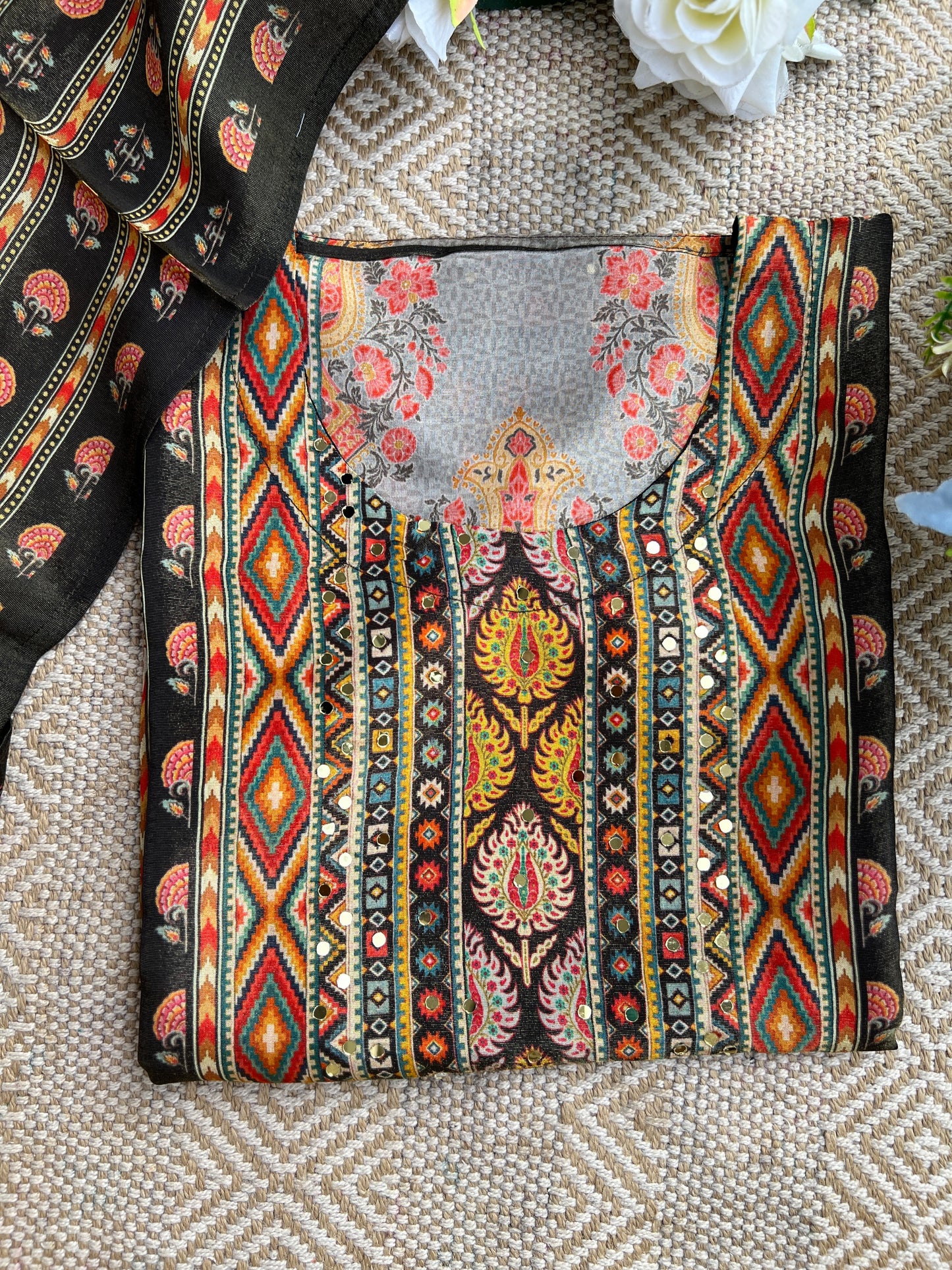 Karachi Printed Shimmer Silk semistiched  suit