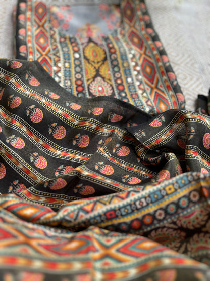 Karachi Printed Shimmer Silk semistiched  suit