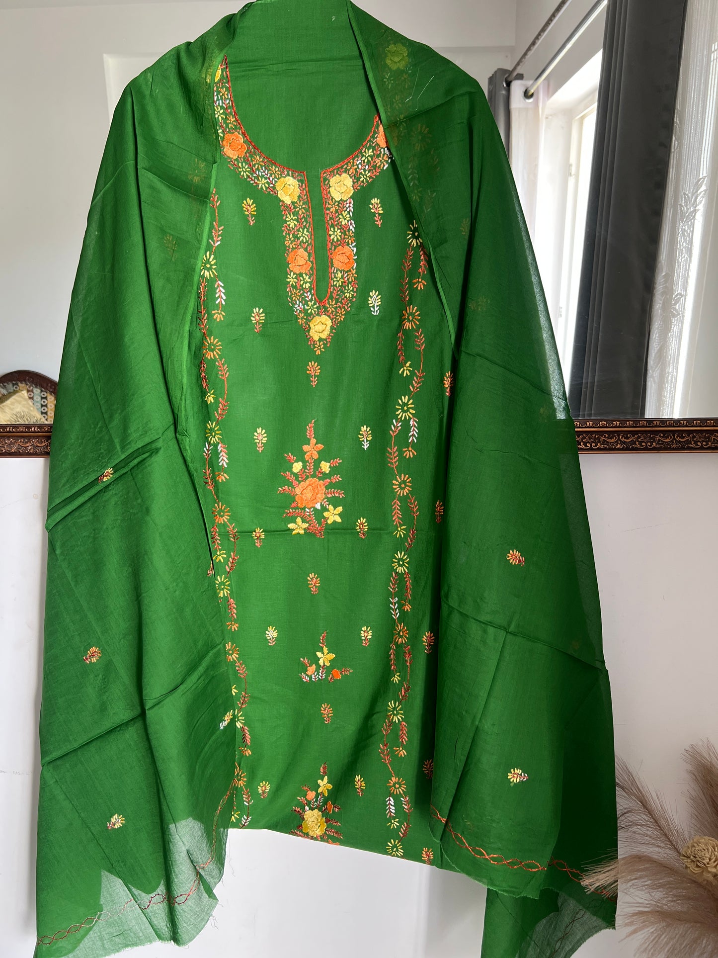 Green Floral Thread Embroidery