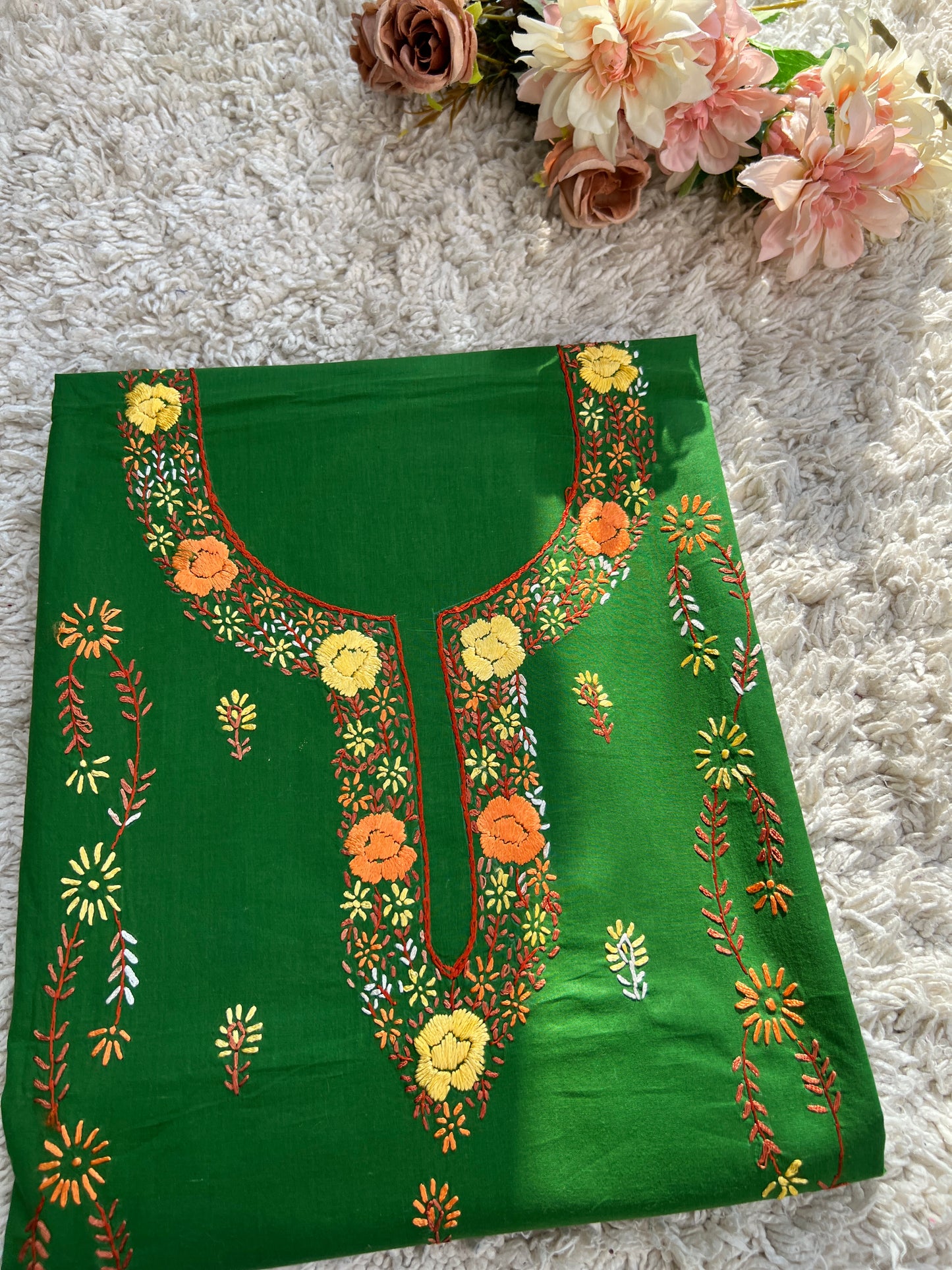 Green Floral Thread Embroidery
