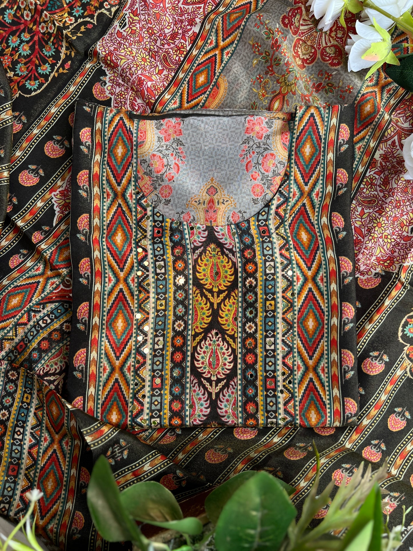 Karachi Printed Shimmer Silk semistiched  suit