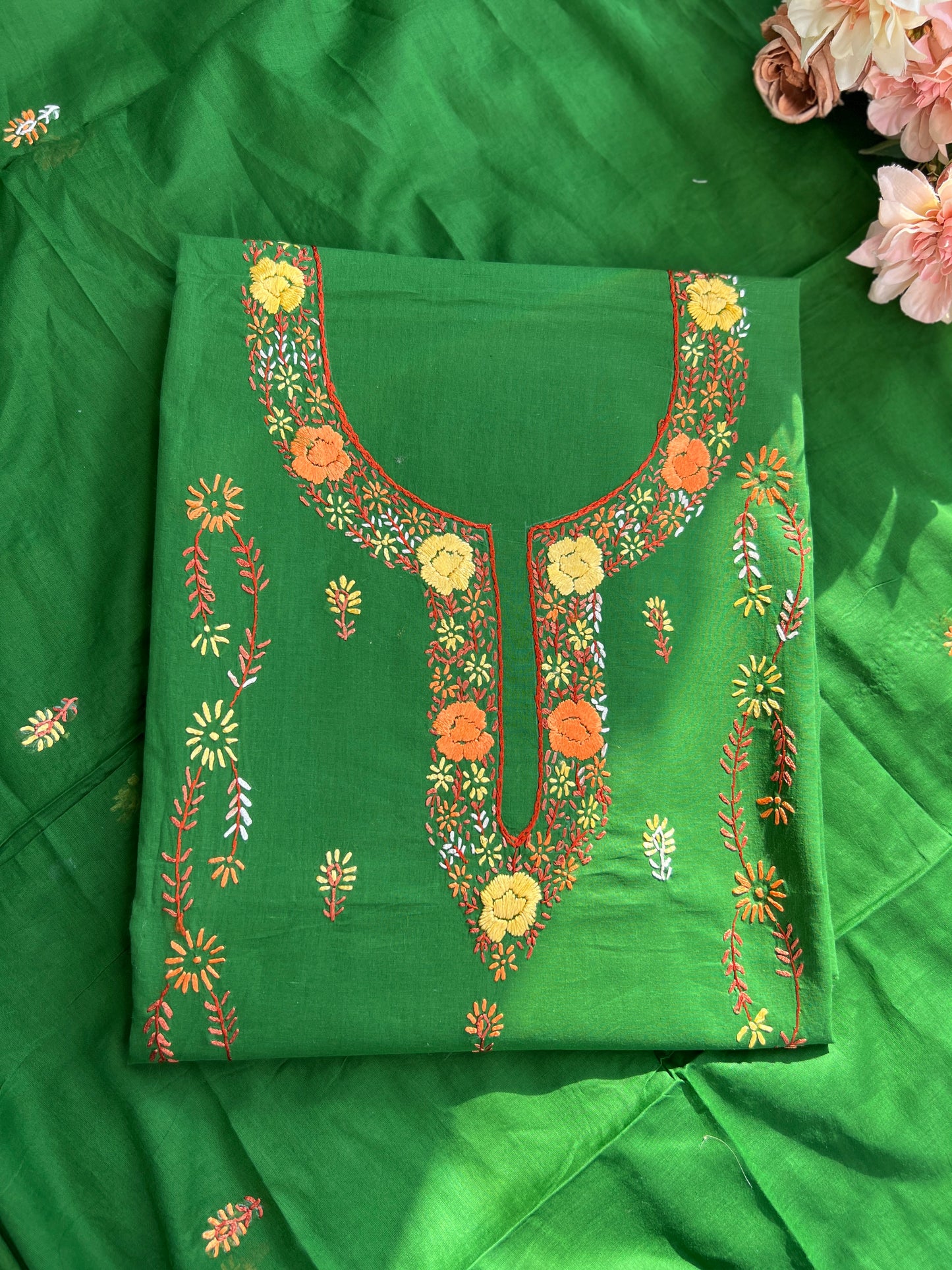 Green Floral Thread Embroidery