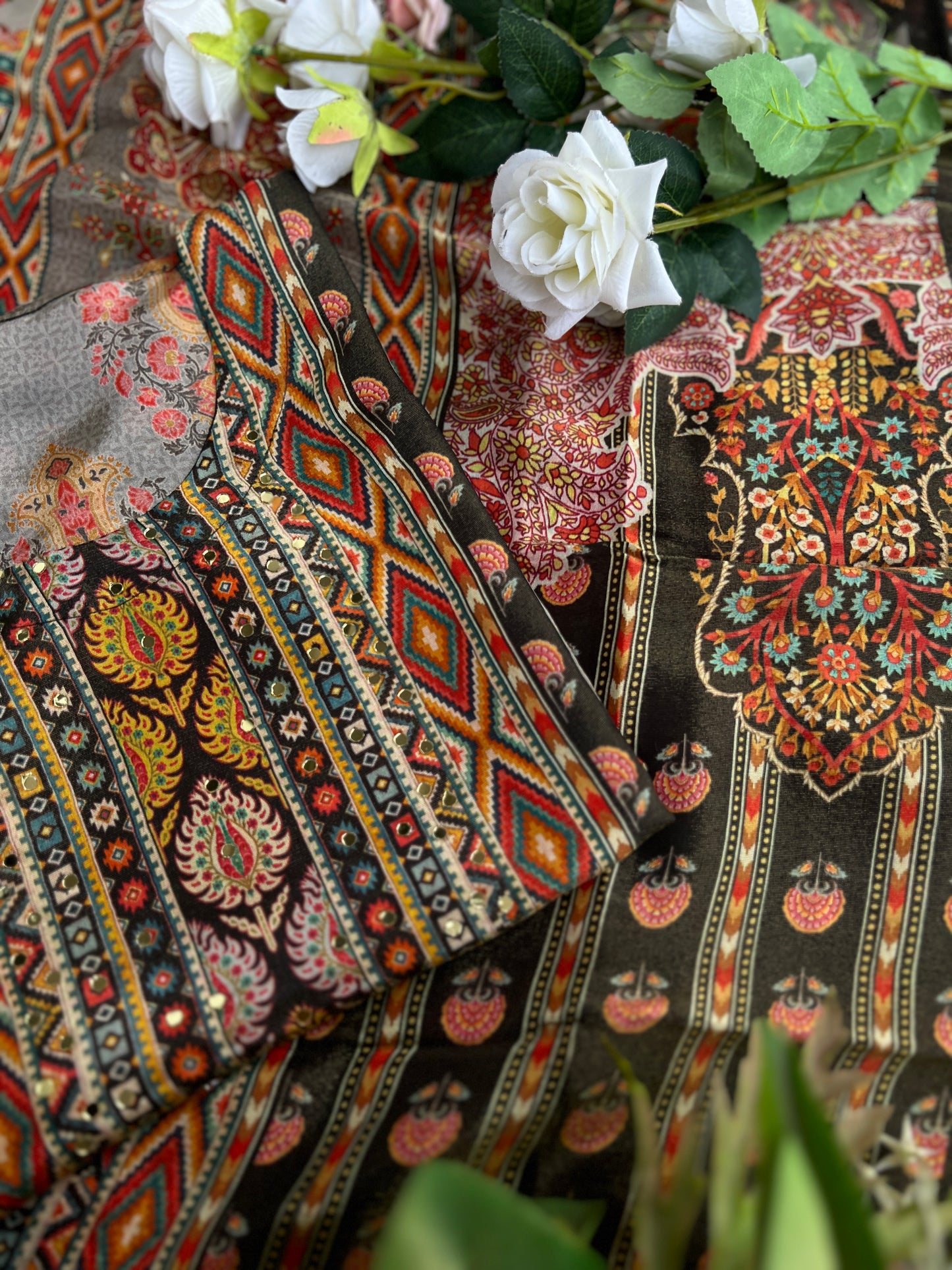 Karachi Printed Shimmer Silk semistiched  suit
