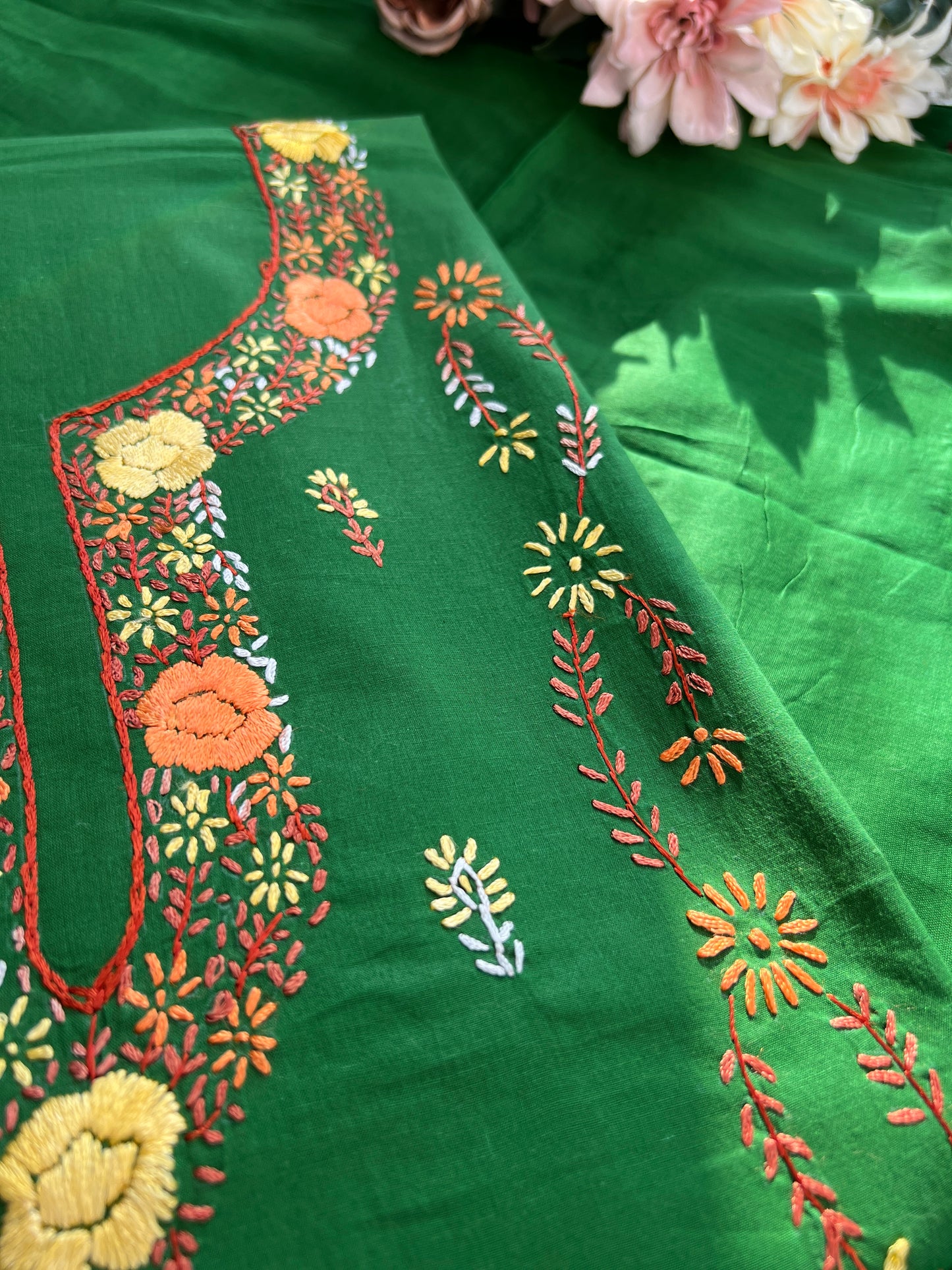 Green Floral Thread Embroidery
