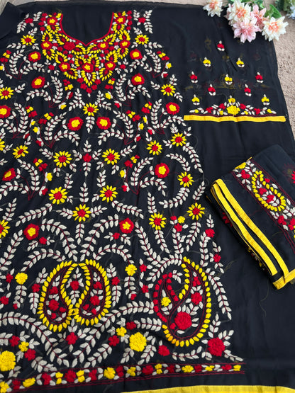 Black Phulkari Ensemble with Vibrant Hand Embroidery