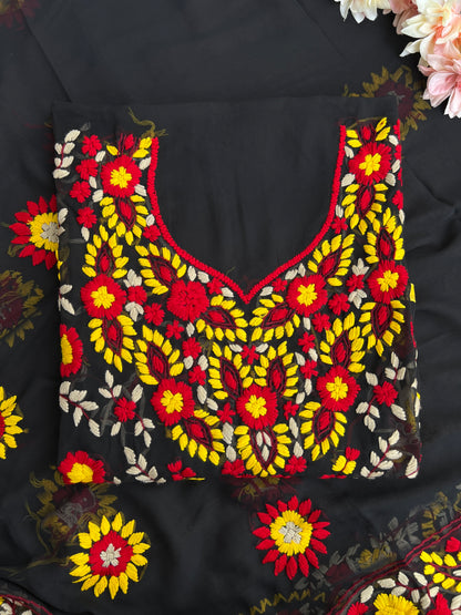Black Phulkari Ensemble with Vibrant Hand Embroidery