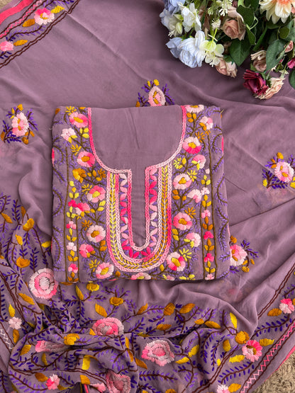 Lavender Georgette Phulkari Ensemble with Vibrant Hand Embroidery 🌸