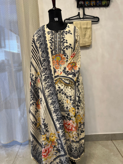 Elegant Crepe Pakistani Stitched Salwar Suit with Intricate Mirror Work