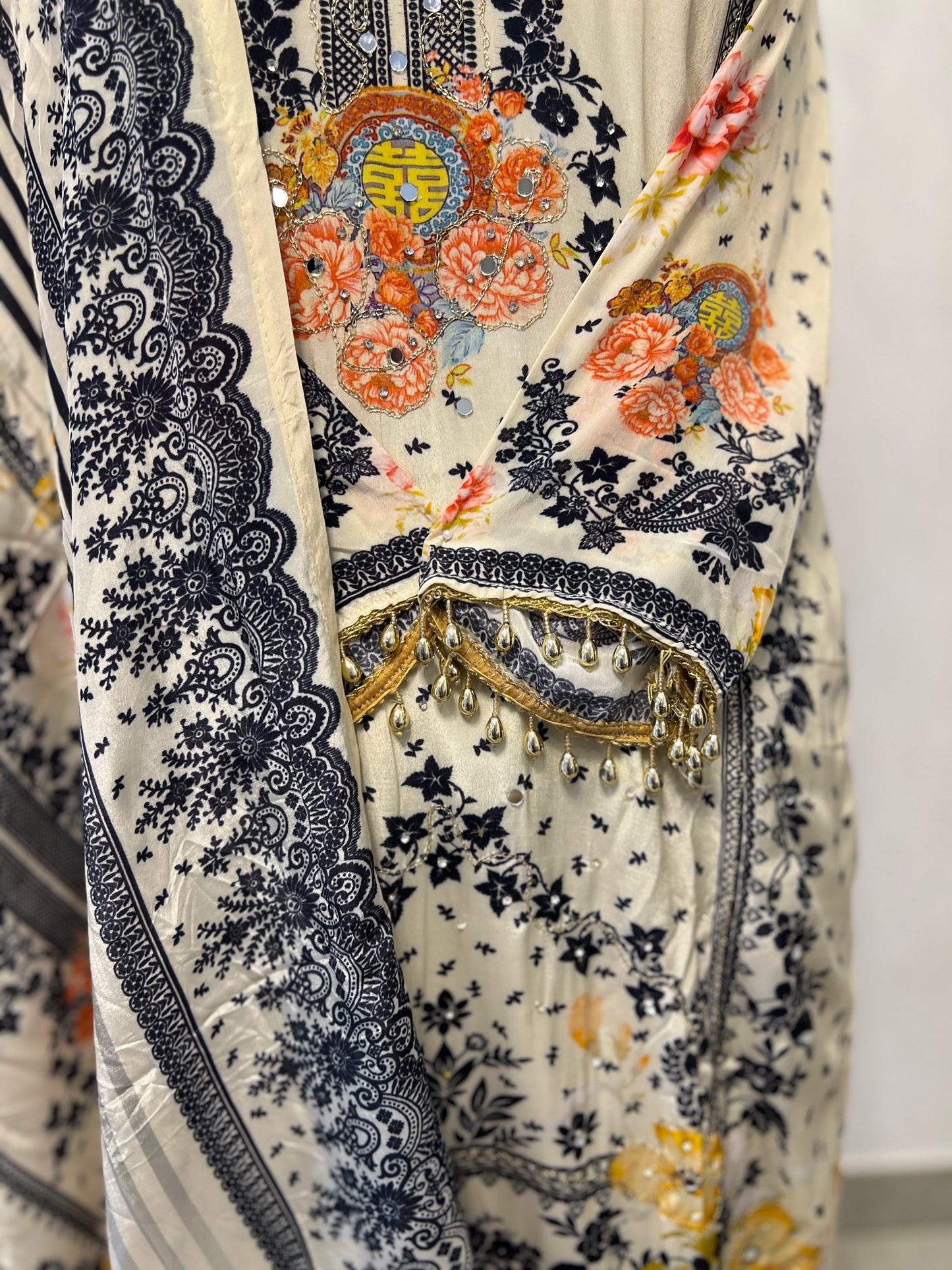 Elegant Crepe Pakistani Stitched Salwar Suit with Intricate Mirror Work