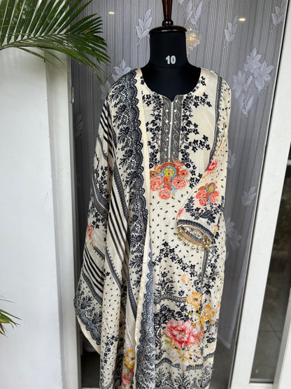 Elegant Crepe Pakistani Stitched Salwar Suit with Intricate Mirror Work