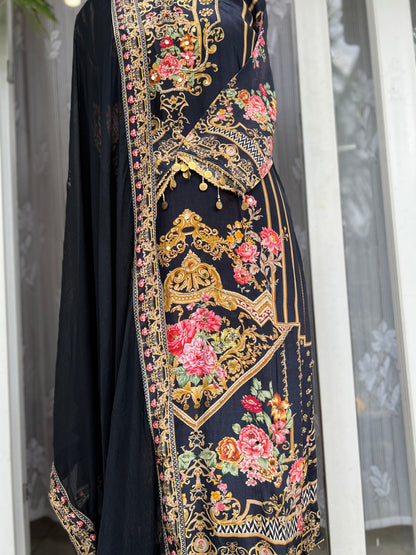 Elegant Crepe Pakistani Stitched Salwar Suit with Intricate Mirror Work