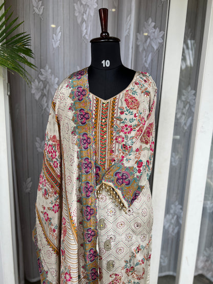 Elegant Crepe Pakistani Stitched Salwar Suit with Intricate Mirror Work