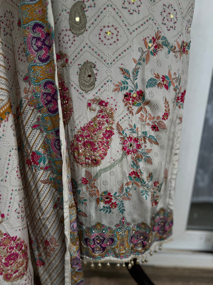 Elegant Crepe Pakistani Stitched Salwar Suit with Intricate Mirror Work