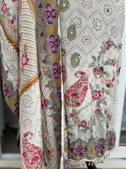 Elegant Crepe Pakistani Stitched Salwar Suit with Intricate Mirror Work