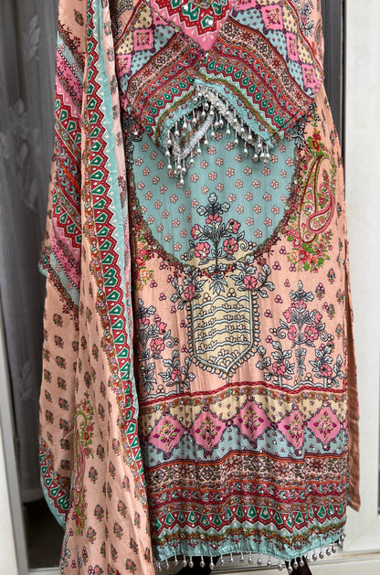 Elegant Crepe Pakistani Stitched Salwar Suit with Intricate Mirror Work