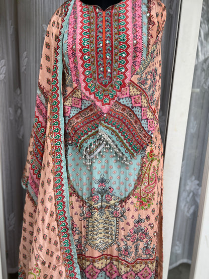 Elegant Crepe Pakistani Stitched Salwar Suit with Intricate Mirror Work